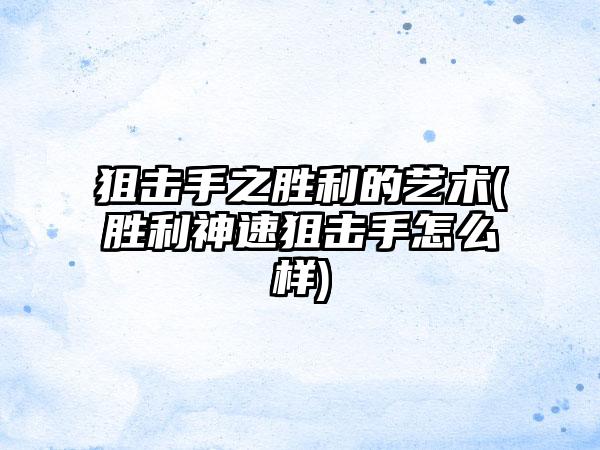 狙击手之胜利的艺术(胜利神速狙击手怎么样)