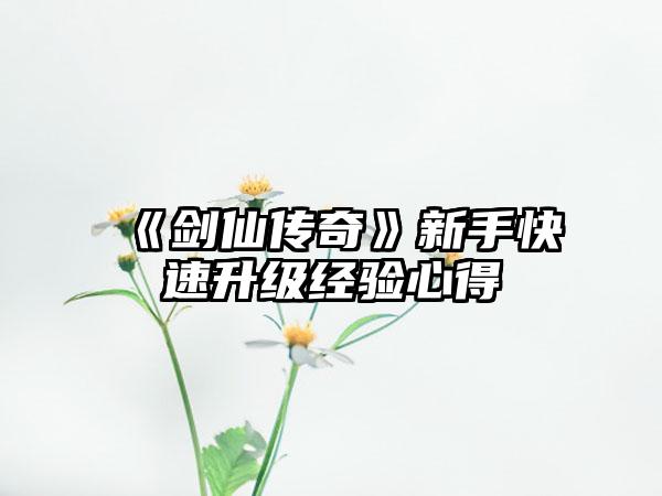《剑仙传奇》新手快速升级经验心得