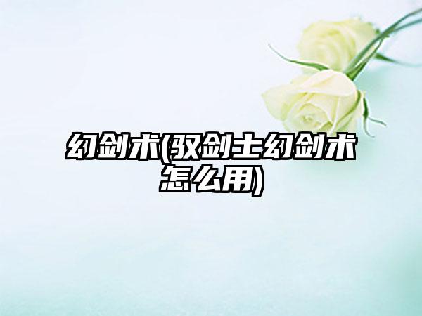 幻剑术(驭剑士幻剑术怎么用)