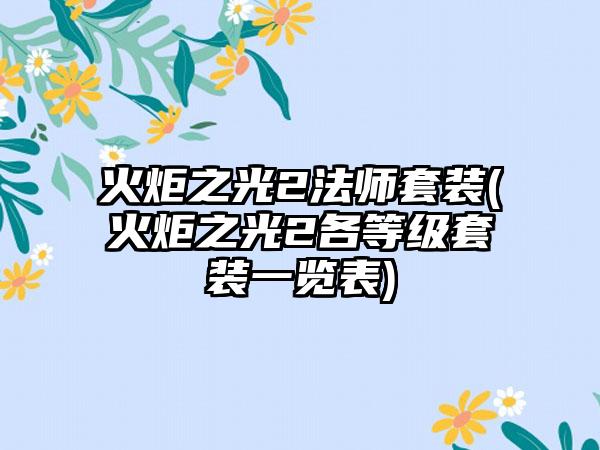 火炬之光2法师套装(火炬之光2各等级套装一览表)