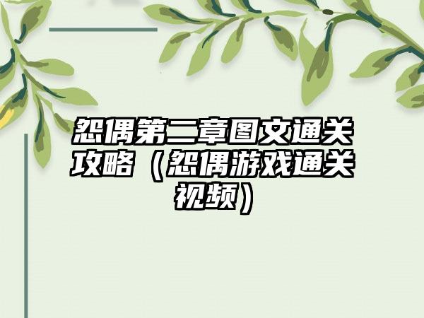 怨偶第二章图文通关攻略（怨偶游戏通关视频）