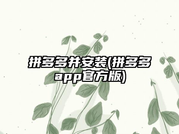 拼多多并安装(拼多多app官方版)