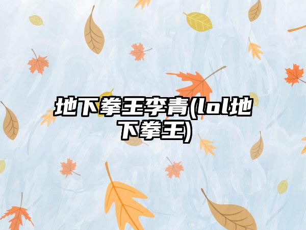 地下拳王李青(lol地下拳王)