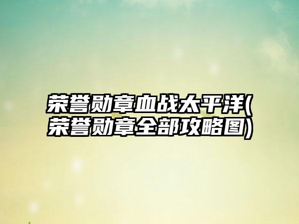 荣誉勋章血战太平洋(荣誉勋章全部攻略图)