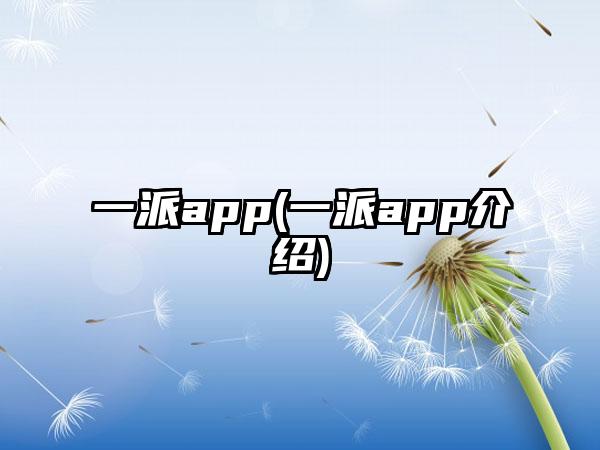 一派app(一派app介绍)
