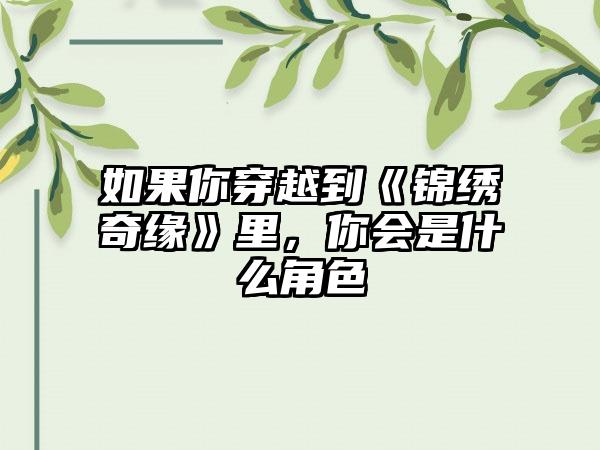 如果你穿越到《锦绣奇缘》里，你会是什么角色