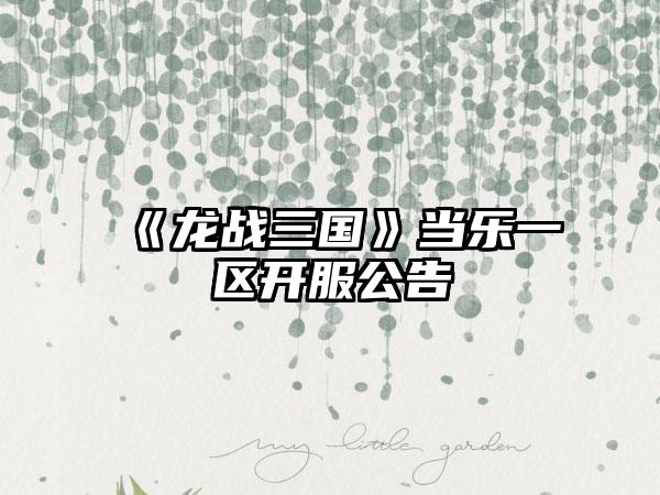 《龙战三国》当乐一区开服公告