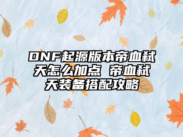 DNF起源版本帝血弑天怎么加点 帝血弑天装备搭配攻略