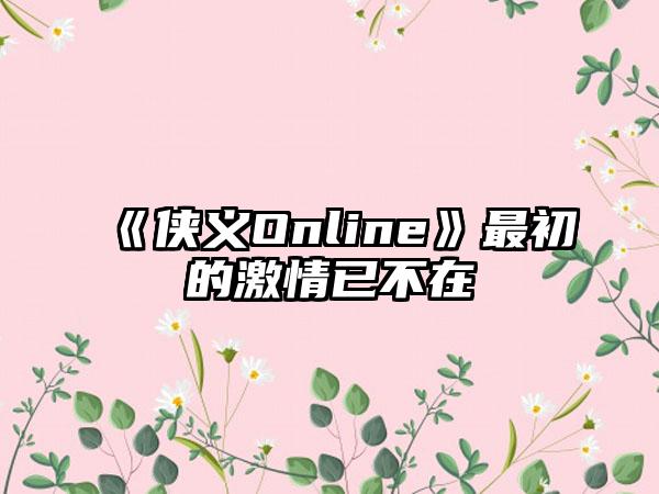 《侠义Online》最初的激情已不在