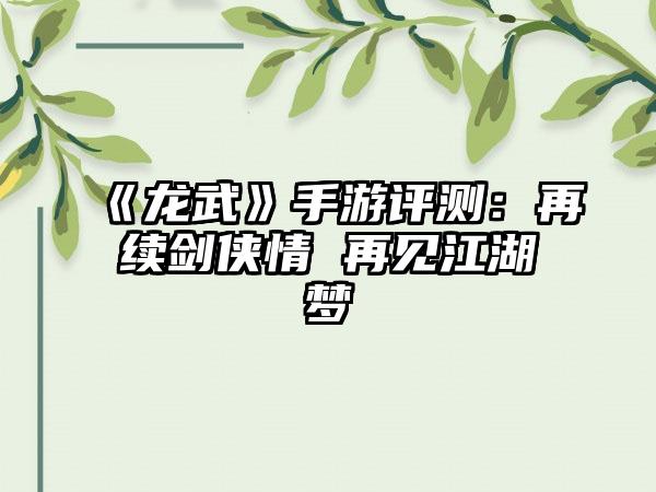 《龙武》手游评测：再续剑侠情 再见江湖梦