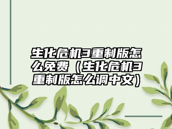 生化危机3重制版怎么免费（生化危机3重制版怎么调中文）