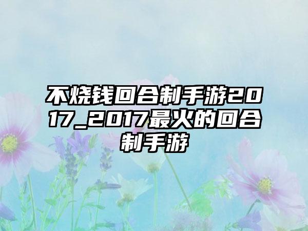 不烧钱回合制手游2017_2017最火的回合制手游
