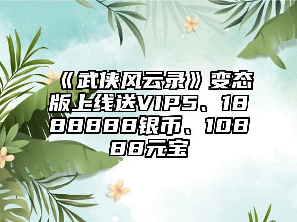 《武侠风云录》变态版上线送VIP5、1888888银币、10888元宝