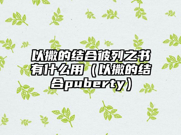 以撒的结合彼列之书有什么用（以撒的结合puberty）
