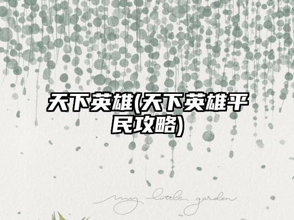 天下英雄(天下英雄平民攻略)