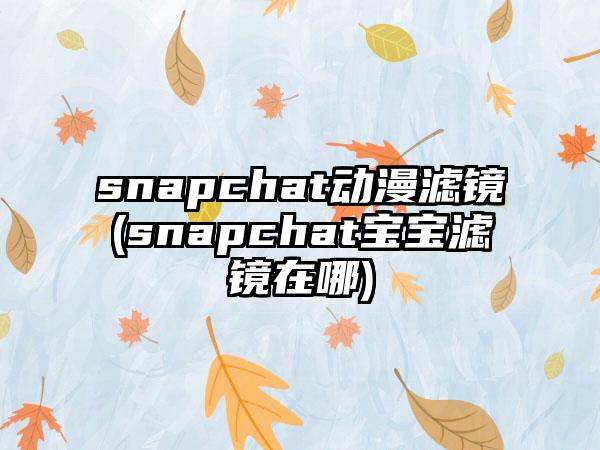 snapchat动漫滤镜(snapchat宝宝滤镜在哪)