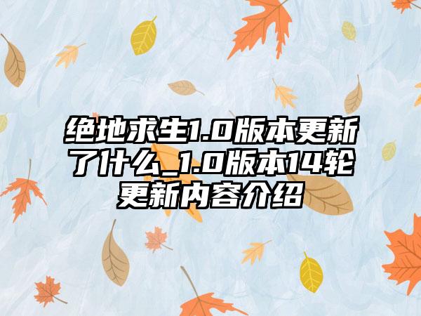 绝地求生1.0版本更新了什么_1.0版本14轮更新内容介绍