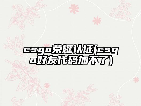 csgo荣耀认证(csgo好友代码加不了)