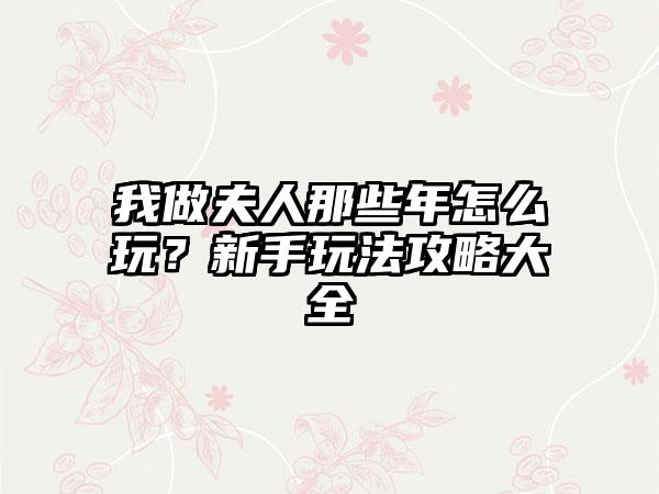 我做夫人那些年怎么玩？新手玩法攻略大全