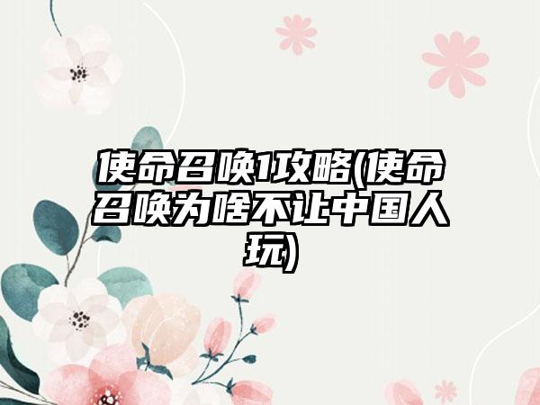 使命召唤1攻略(使命召唤为啥不让中国人玩)