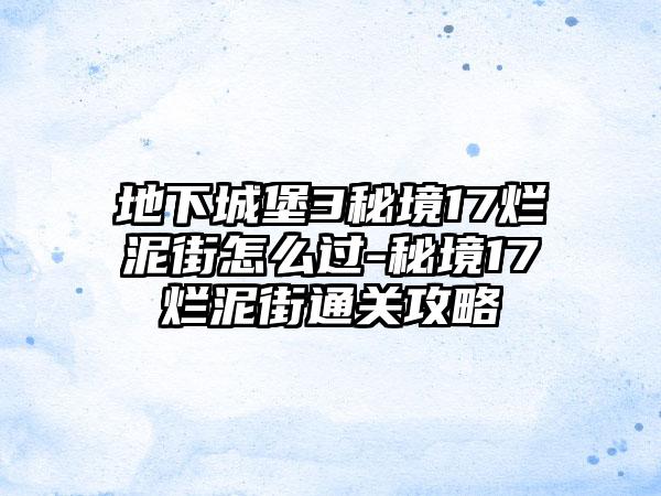 地下城堡3秘境17烂泥街怎么过-秘境17烂泥街通关攻略
