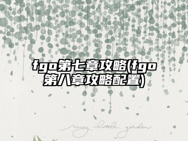 fgo第七章攻略(fgo第八章攻略配置)
