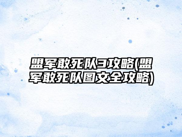 盟军敢死队3攻略(盟军敢死队图文全攻略)