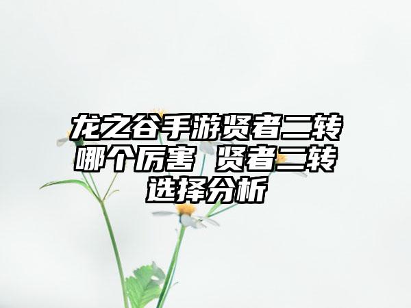 龙之谷手游贤者二转哪个厉害 贤者二转选择分析