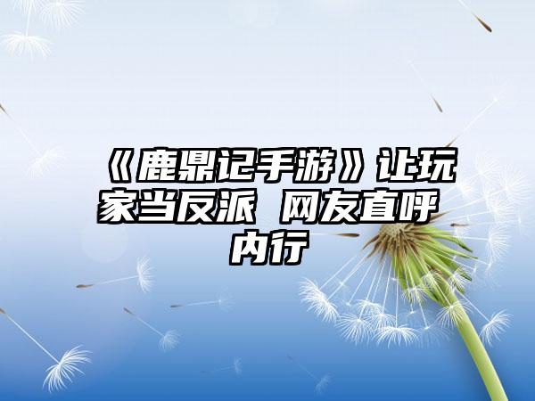 《鹿鼎记手游》让玩家当反派 网友直呼内行