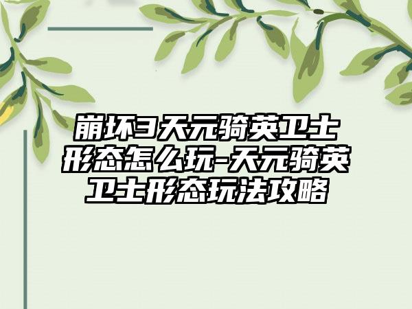 崩坏3天元骑英卫士形态怎么玩-天元骑英卫士形态玩法攻略