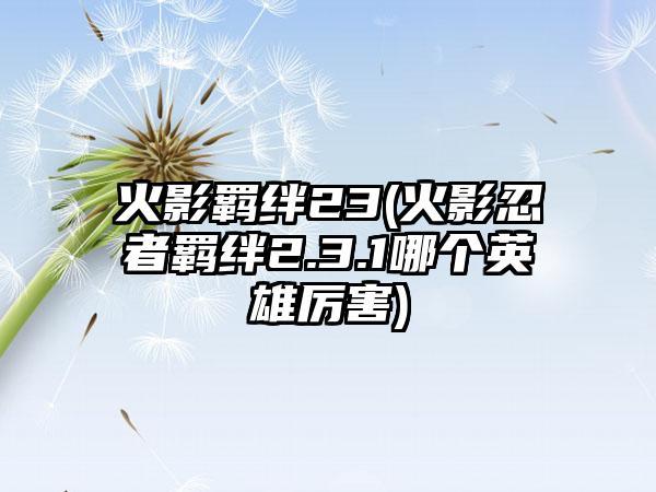 火影羁绊23(火影忍者羁绊2.3.1哪个英雄厉害)