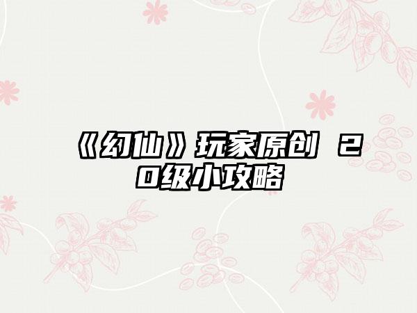 《幻仙》玩家原创 20级小攻略