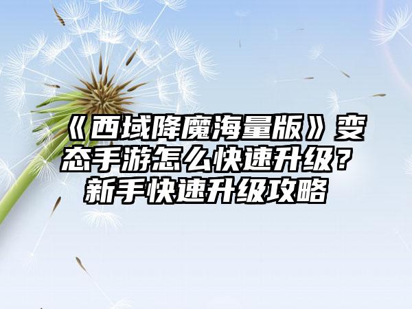 《西域降魔海量版》变态手游怎么快速升级？新手快速升级攻略
