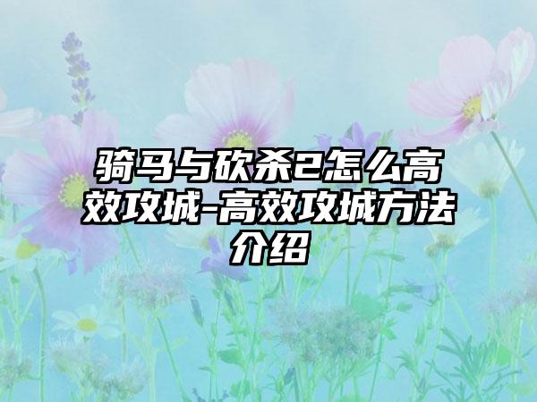 骑马与砍杀2怎么高效攻城-高效攻城方法介绍