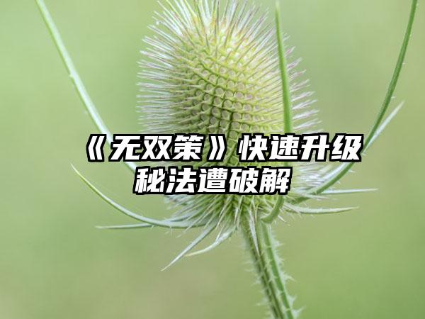 《无双策》快速升级秘法遭破解