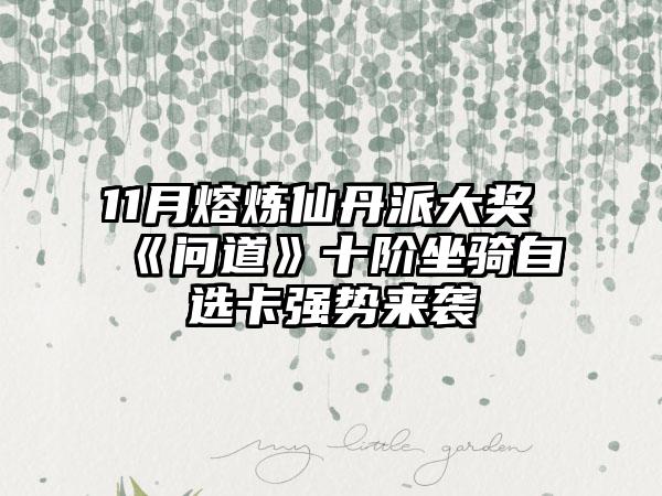 11月熔炼仙丹派大奖 《问道》十阶坐骑自选卡强势来袭