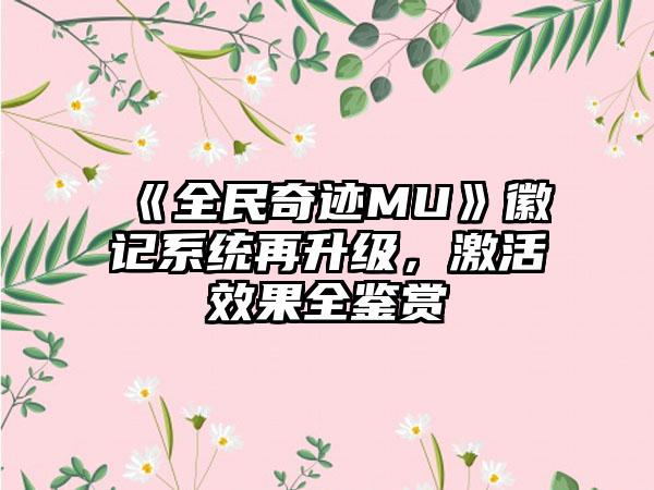 《全民奇迹MU》徽记系统再升级，激活效果全鉴赏