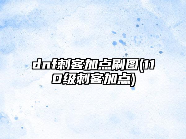 dnf刺客加点刷图(110级刺客加点)