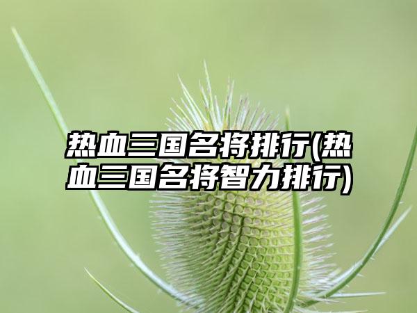 热血三国名将排行(热血三国名将智力排行)