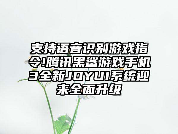 支持语音识别游戏指令!腾讯黑鲨游戏手机3全新JOYUI系统迎来全面升级