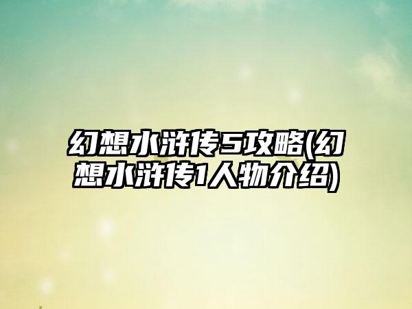 幻想水浒传5攻略(幻想水浒传1人物介绍)