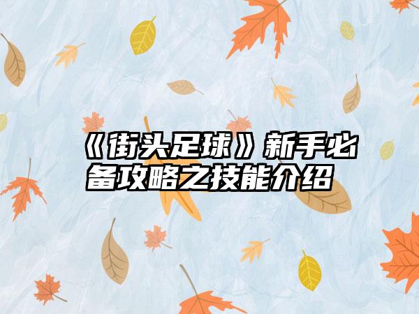 《街头足球》新手必备攻略之技能介绍