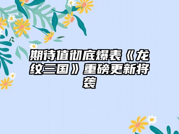 期待值彻底爆表《龙纹三国》重磅更新将袭