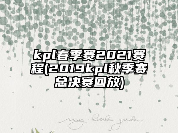 kpl春季赛2021赛程(2019kpl秋季赛总决赛回放)