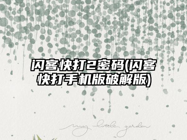 闪客快打2密码(闪客快打手机版破解版)