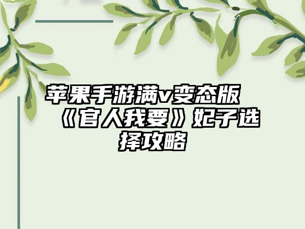苹果手游满v变态版《官人我要》妃子选择攻略