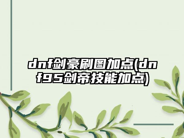 dnf剑豪刷图加点(dnf95剑帝技能加点)