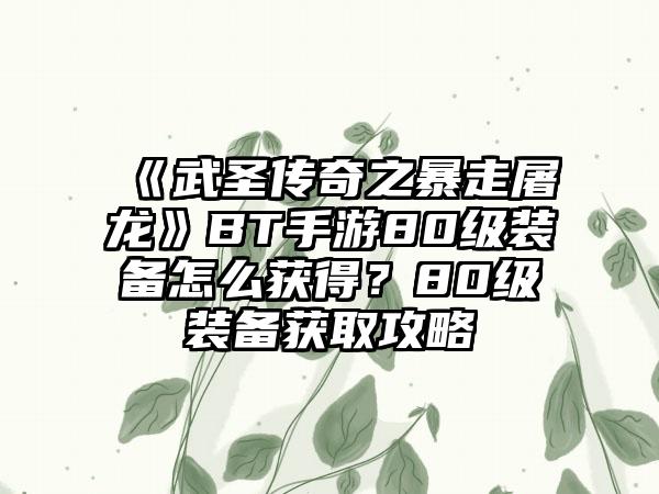 《武圣传奇之暴走屠龙》BT手游80级装备怎么获得？80级装备获取攻略