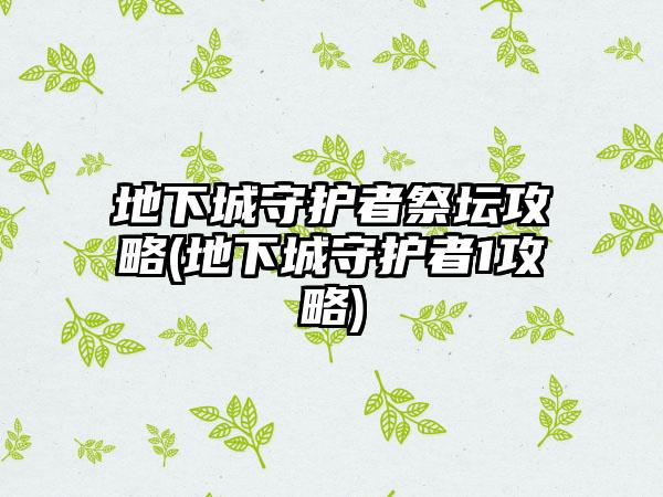 地下城守护者祭坛攻略(地下城守护者1攻略)