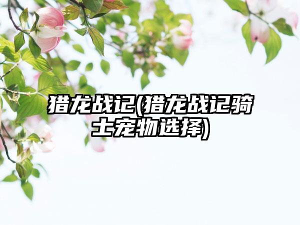 猎龙战记(猎龙战记骑士宠物选择)
